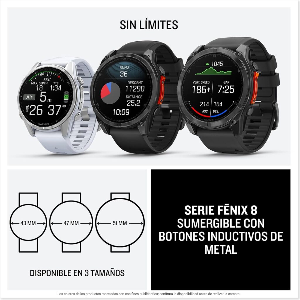 Reloj Garmin f?nix ??8-47mm - Reloj de Alto Rendimiento GPS Multideporte con Pantalla táctil AMOLED, Linterna LED, Altavoz y micrófono Integrados.